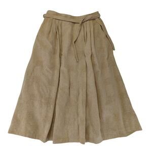 Katja of Sweden Vintage Gold Textured Grid A-Line Midi Skirt with Belt Womens 10